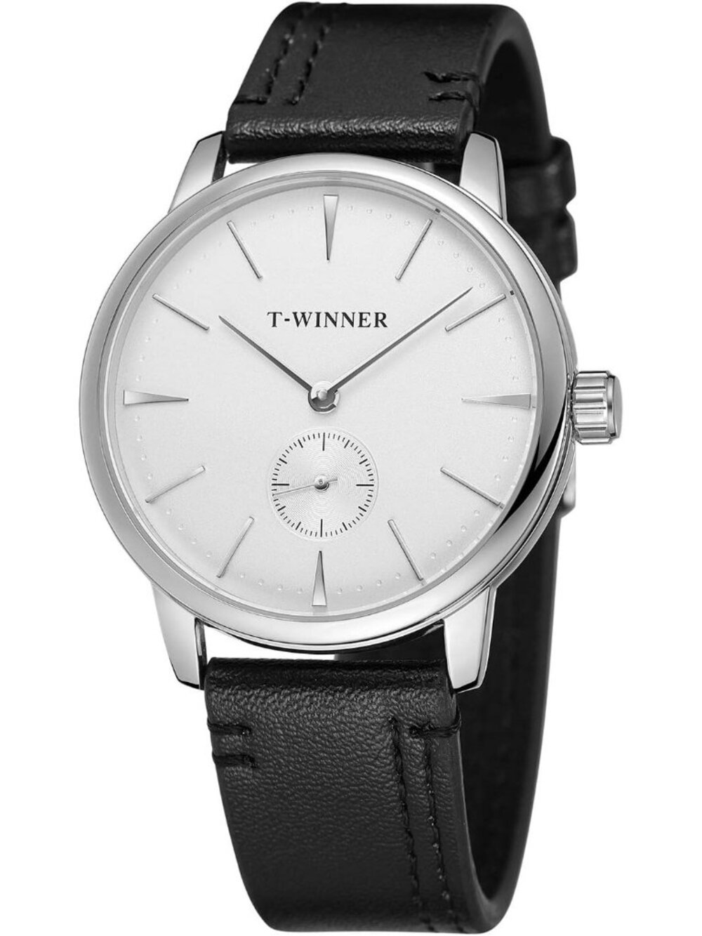 Men's White and Black Analog Sport Style Mechanical Hand-Wind Wrist Watch